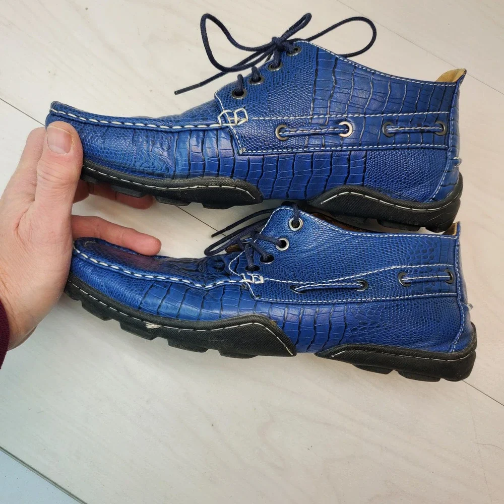 Saminto Laurenzini Mens Blue Crocodile Embossed Leather Size 9.5 Italy